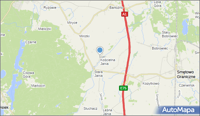 mapa Kościelna Jania, Kościelna Jania na mapie Targeo